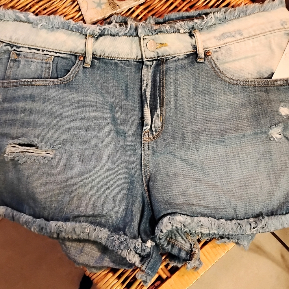 Jessica Simpson Blue Jean Shorts with Distressed Frayed Hem